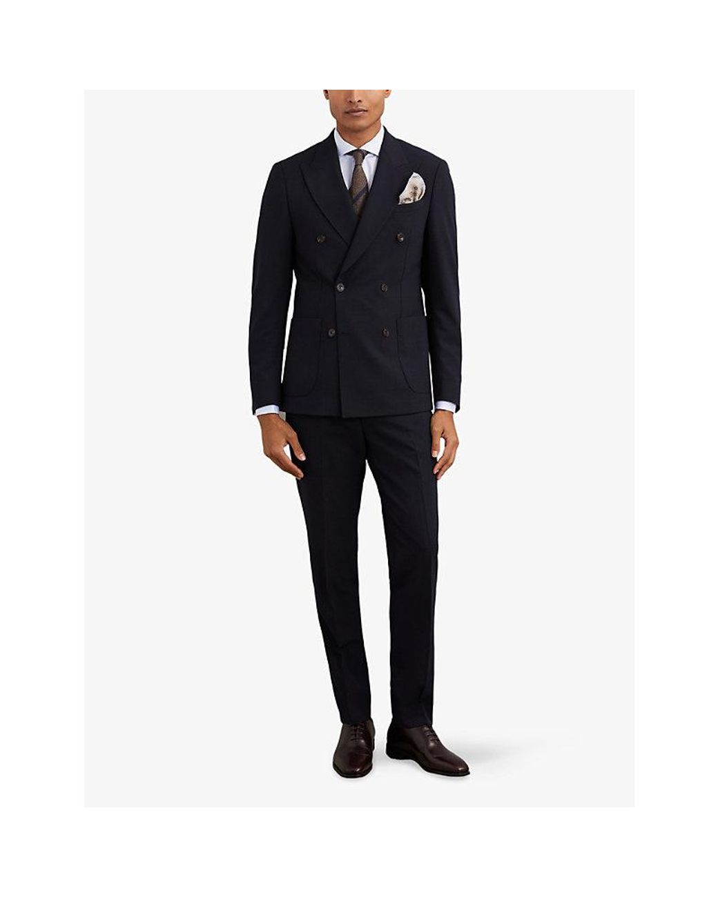 Reiss Blue Belmont Regular-Fit Double-Breasted Stretch-Woven Blazer for men