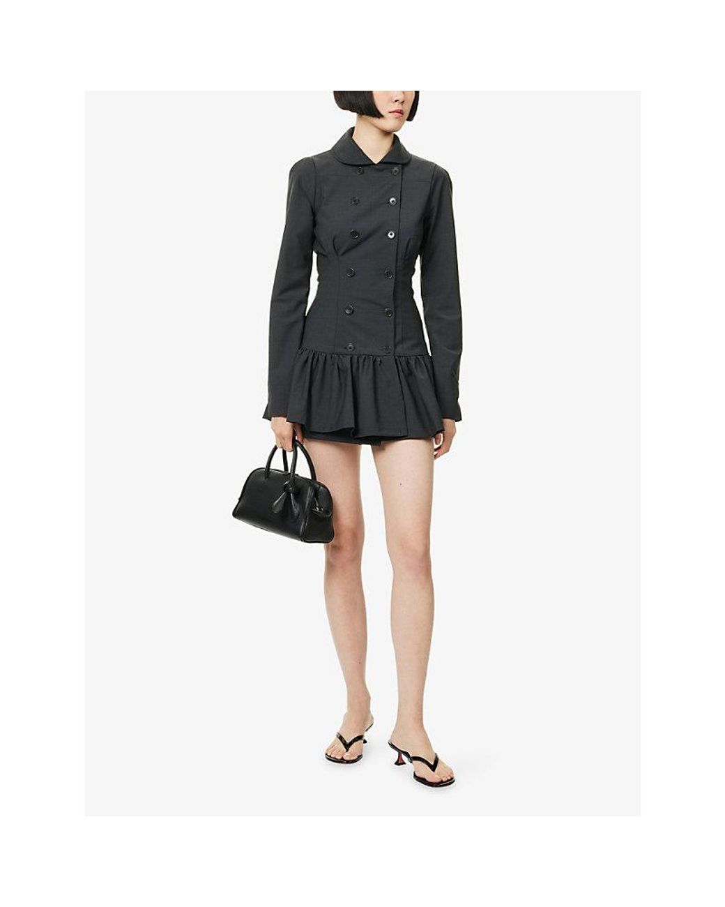 Peachy Den Romy Double-Breasted Woven Mini Dress in Black | Lyst UK