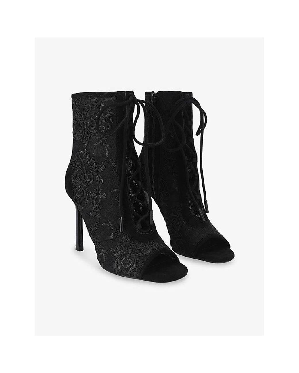 Carvela Kurt Geiger Black Corsetta Lace And Suede Heeled Ankle Boots