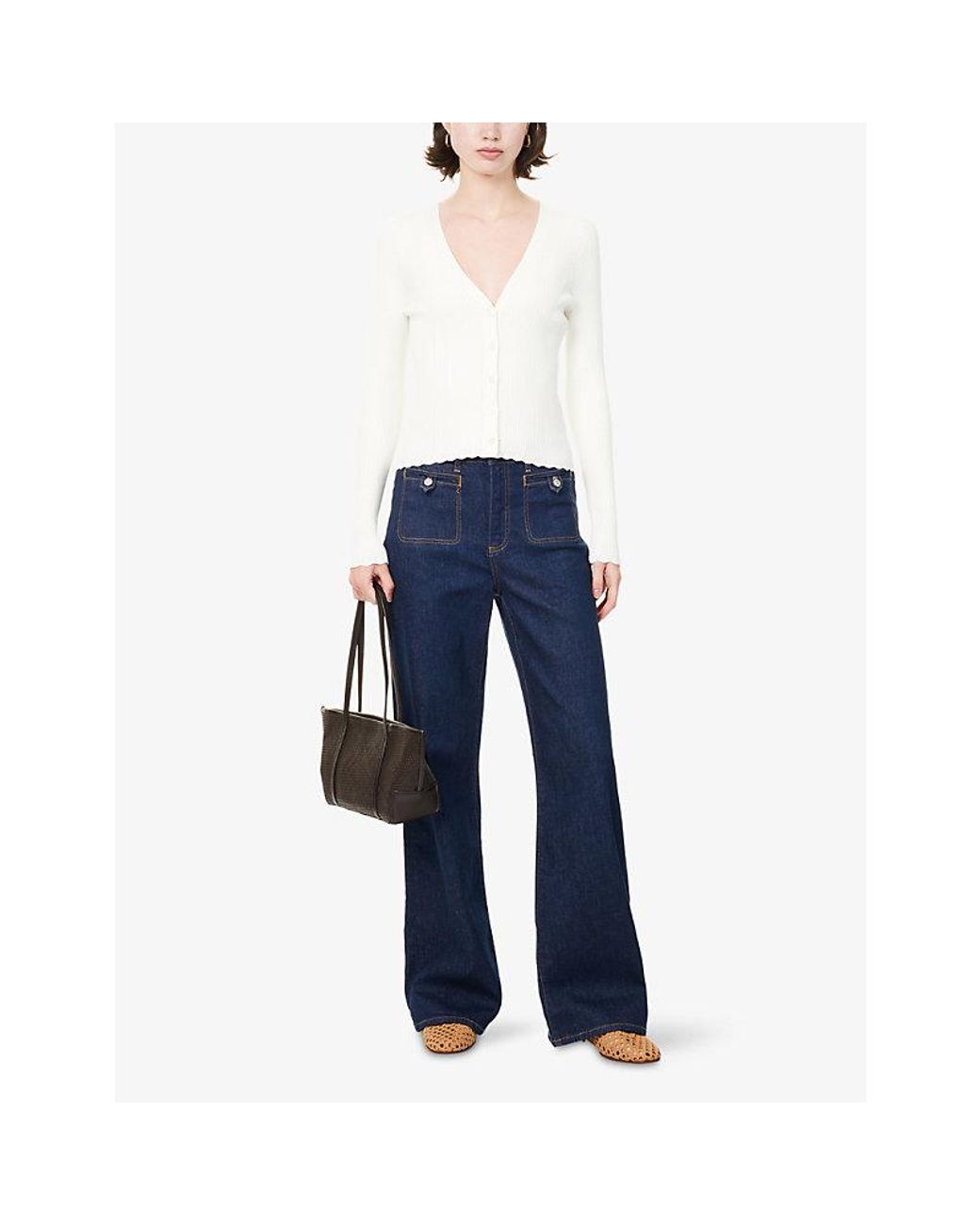 PAIGE Blue Anessa Wide-Leg Denim Jeans