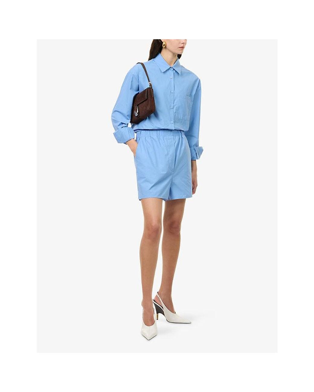 Frankie Shop Blue Lui Brand-Embroidered Cotton Shorts
