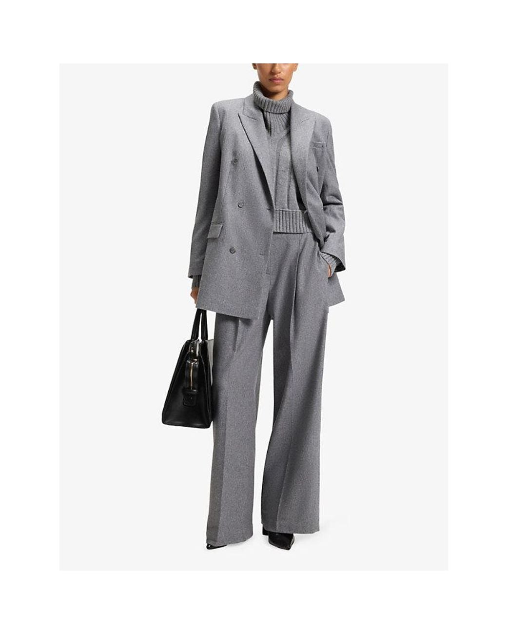 Boss Gray Roll-Neck Long-Sleeve Knitted Wool And Cashmere Jumper