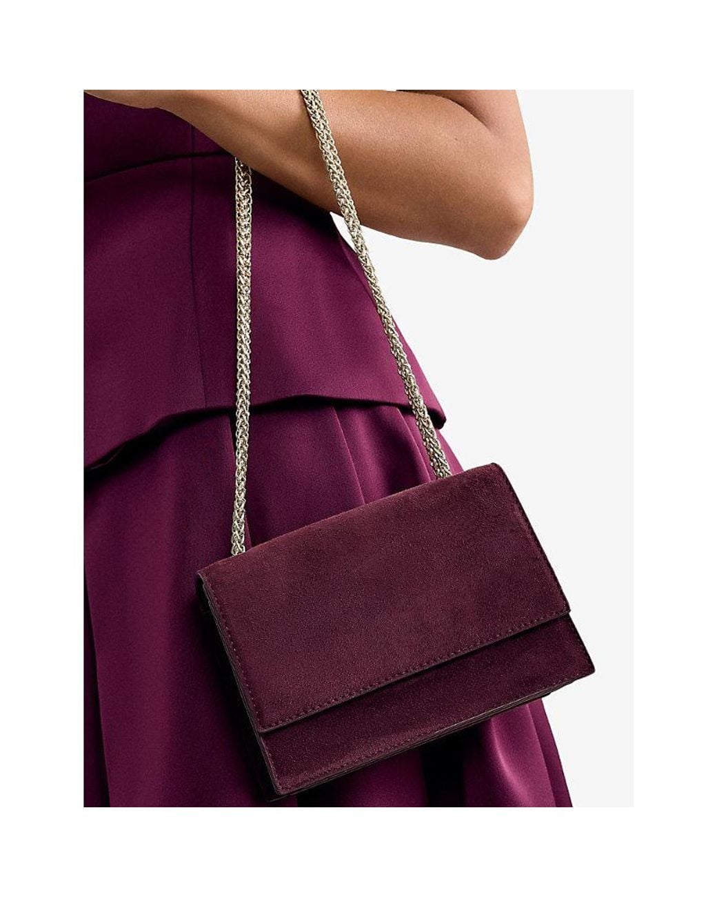 Phase Eight Red Chain-Handle Suede Clutch Bag