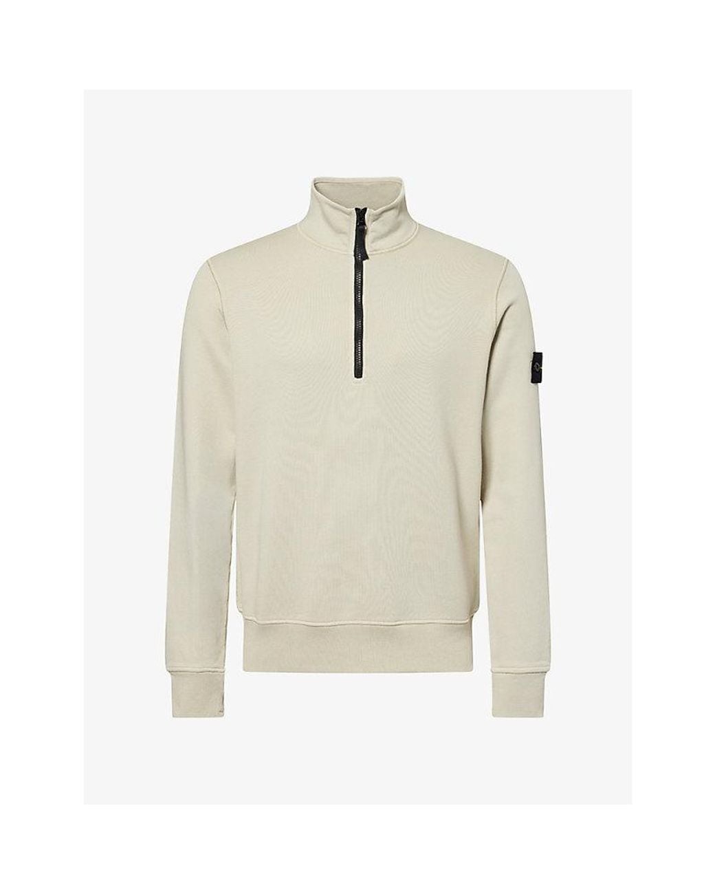 Stone Island White Logo-Patch Half-Zip Cotton Sweatshirt for men