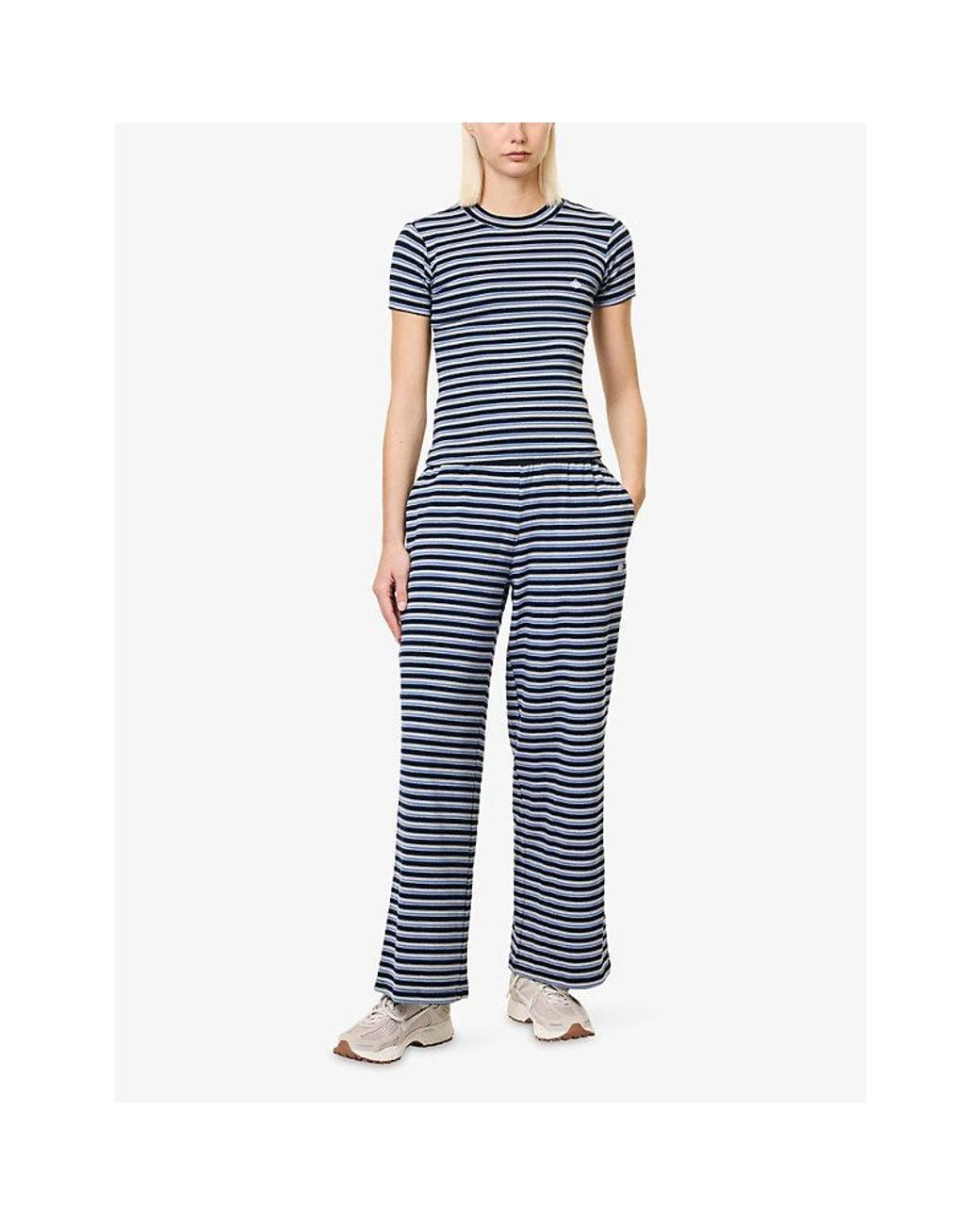 The Couture Club Blue Striped Brushed Cotton-Blend Trousers