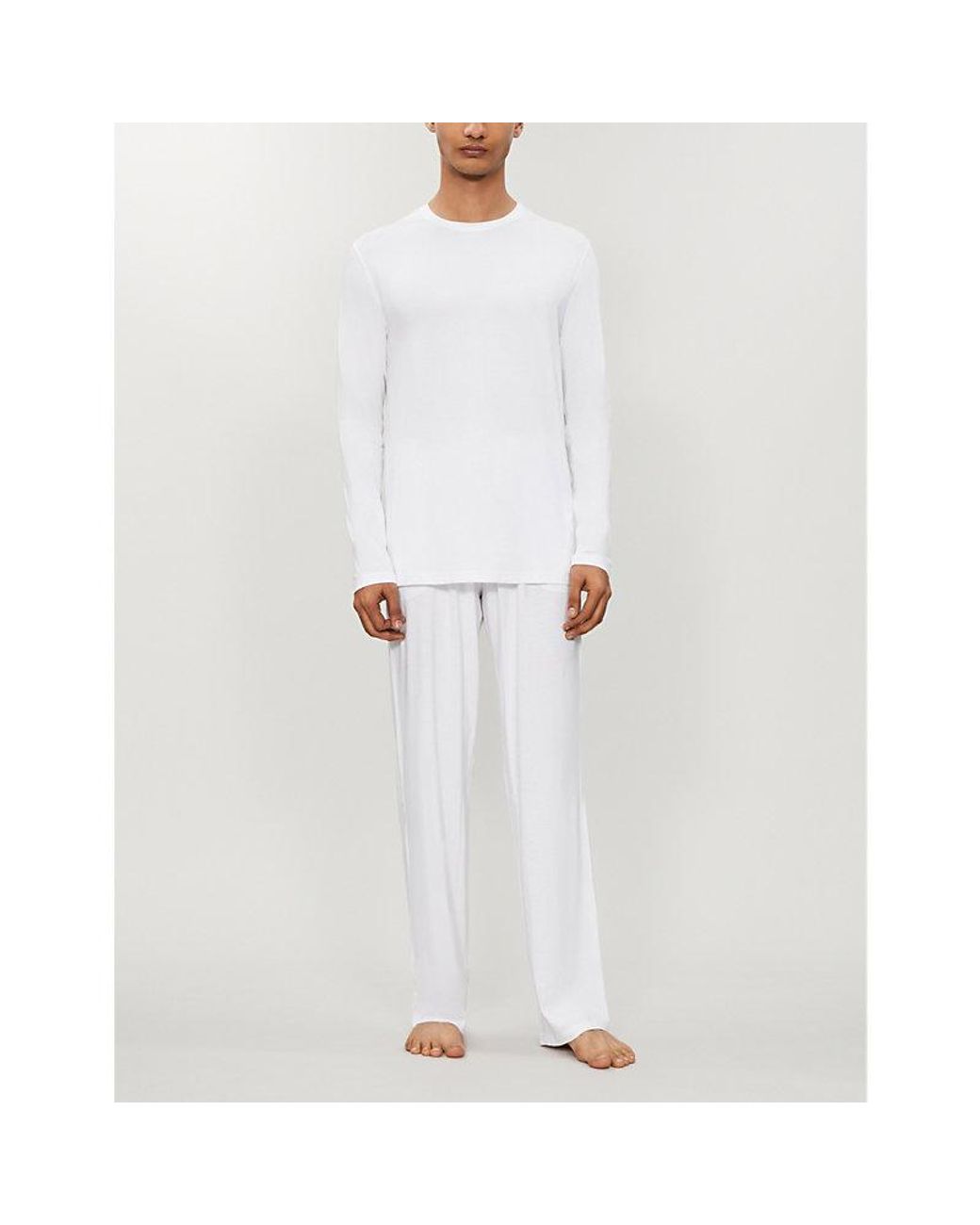 Derek Rose White Basel Stretch-Modal Trousers for men