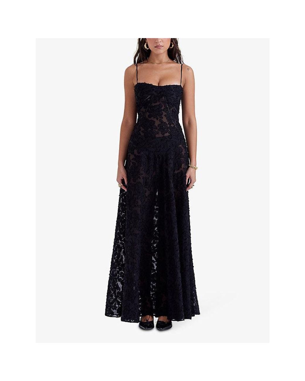 House Of Cb Seren Corseted Floral-Jacquard Woven Maxi Dress in Black | Lyst