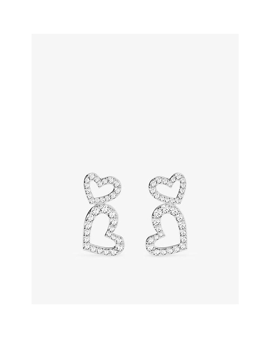 Apm Monaco White Coeur Double-Heart Rhodium Plated Alloy And Cubic Zirconia Earrings