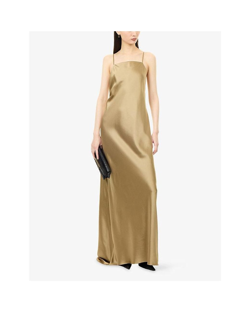 Twp Metallic Scoop Back Satin Maxi Slip Dress