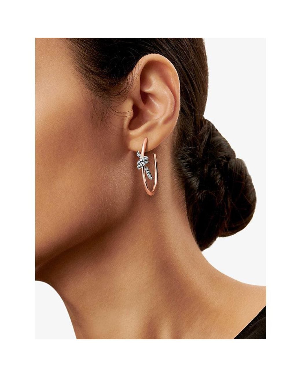 Tiffany & Co Metallic Tiffany Knot Large 18Ct Rose- Platinum And 0.40Ct Diamond Hoop Earrings