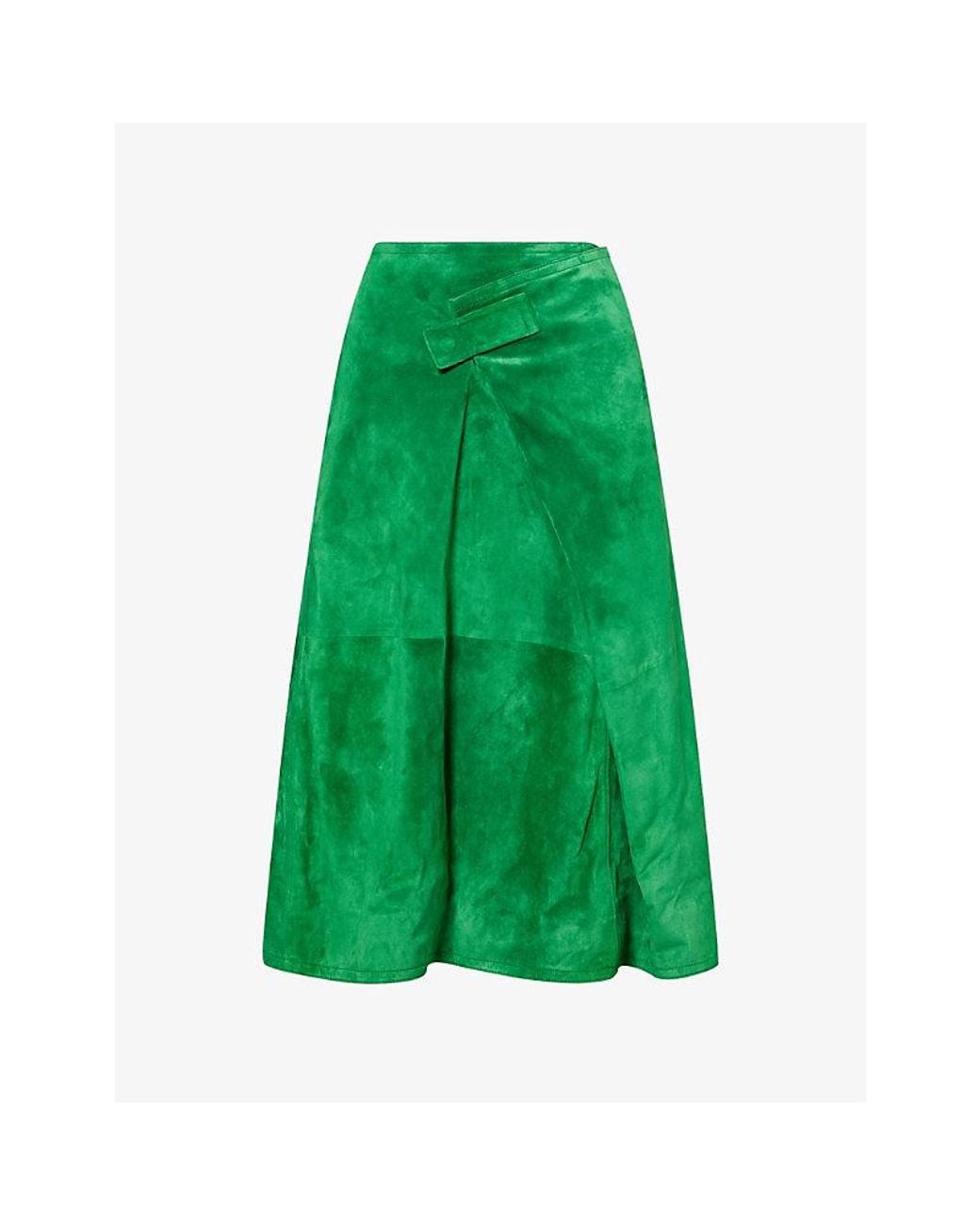 Bottega Veneta Green Wrap-Front A-Line Suede Midi Skirt