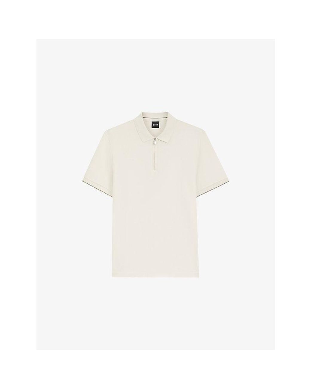 Boss White Slim-Fit Short-Sleeve Cotton Polo for men