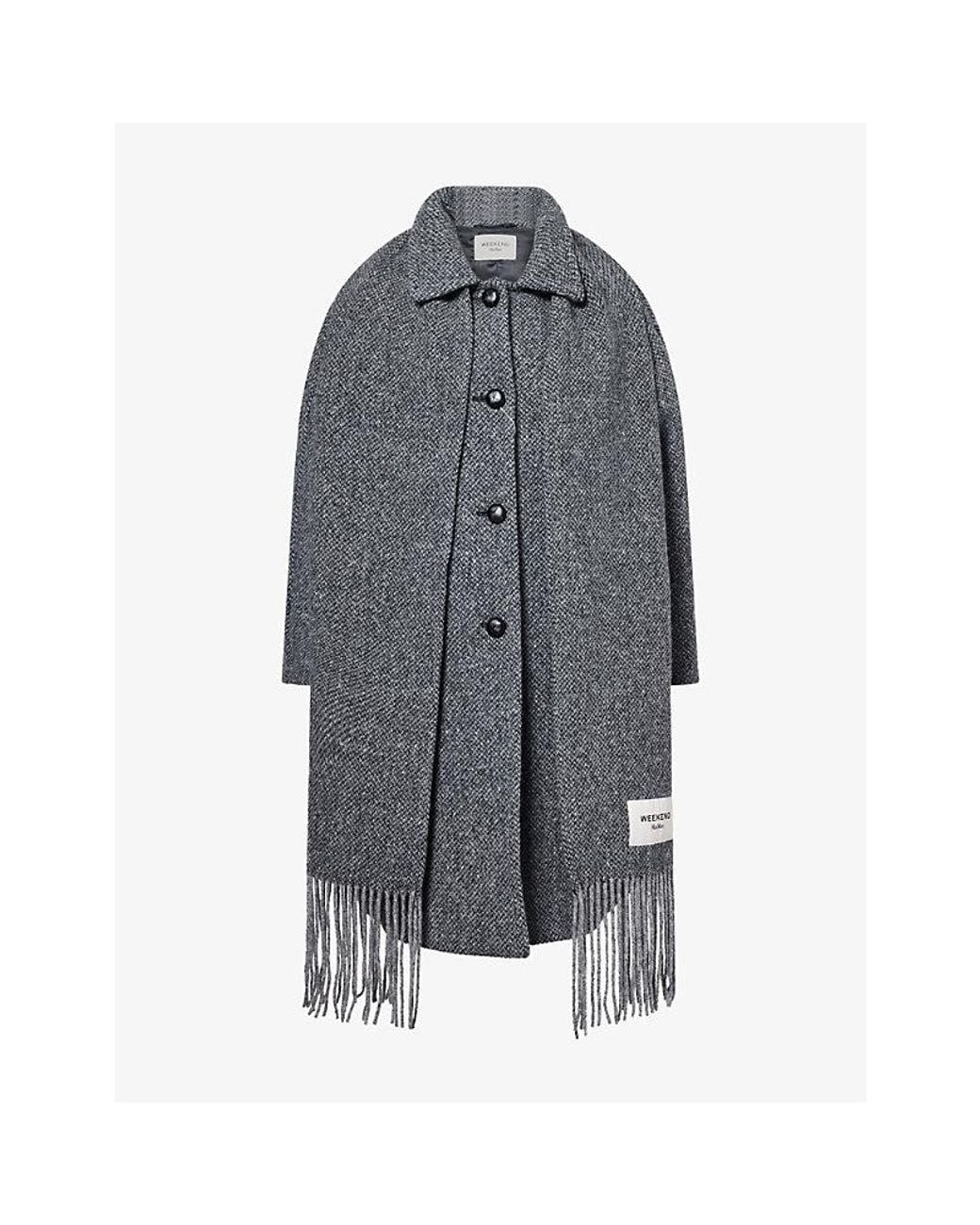 Weekend by Maxmara Gray Scarf-Detail Tweed Wool-Blend Coat