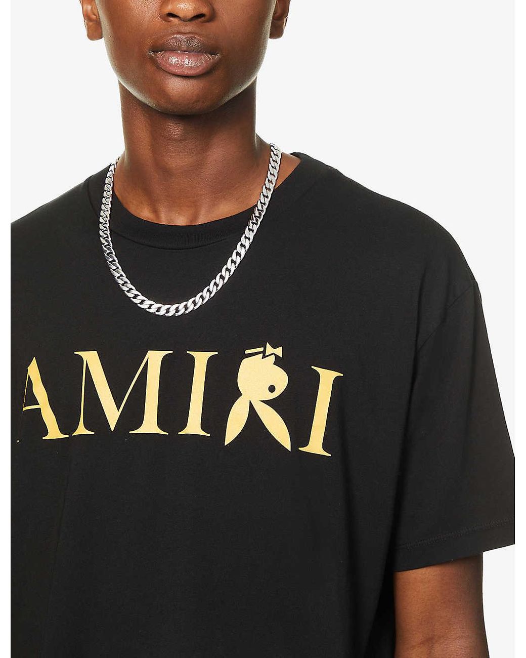 Amiri X Playboy Logo-print Cotton-jersey T-shirt in Black Gold (Black 