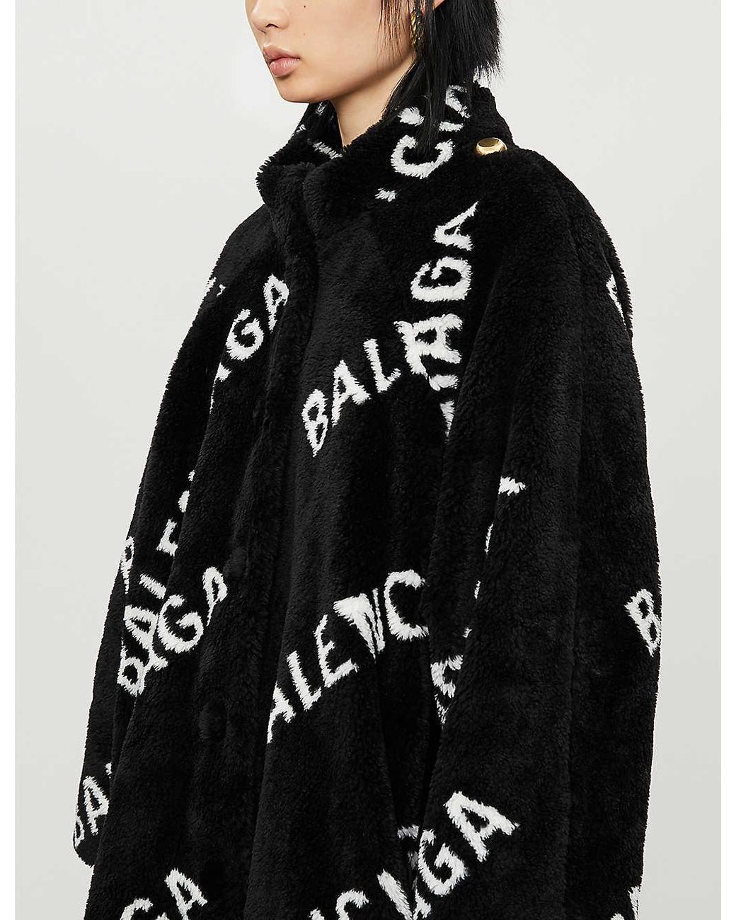 Balenciaga Pulled Opera Logo-print Faux-fur Teddy Coat in Black | Lyst  Canada