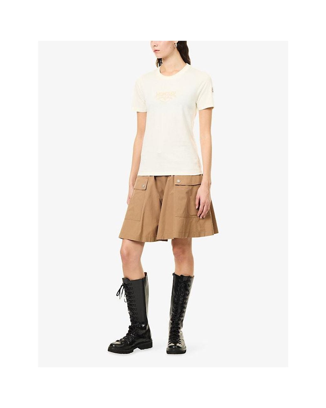 Moncler Brown Flap-Pocket Logo-Patch Woven Mini Skirt