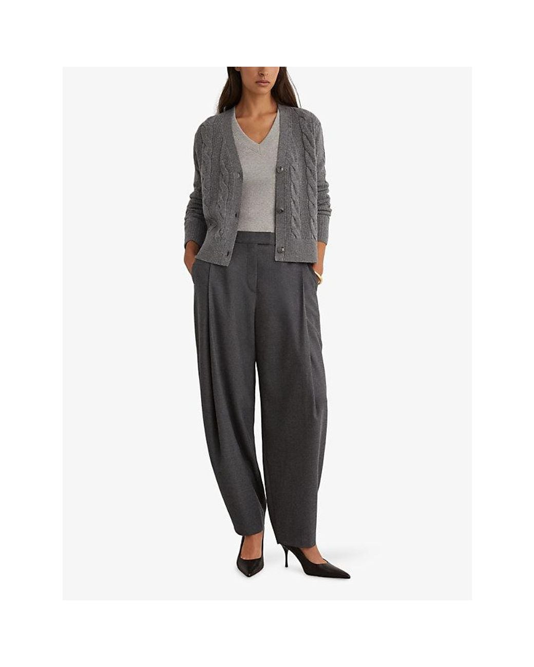Reiss Gray Elowen Cashmere And Wool Cable-Knit Cardigan