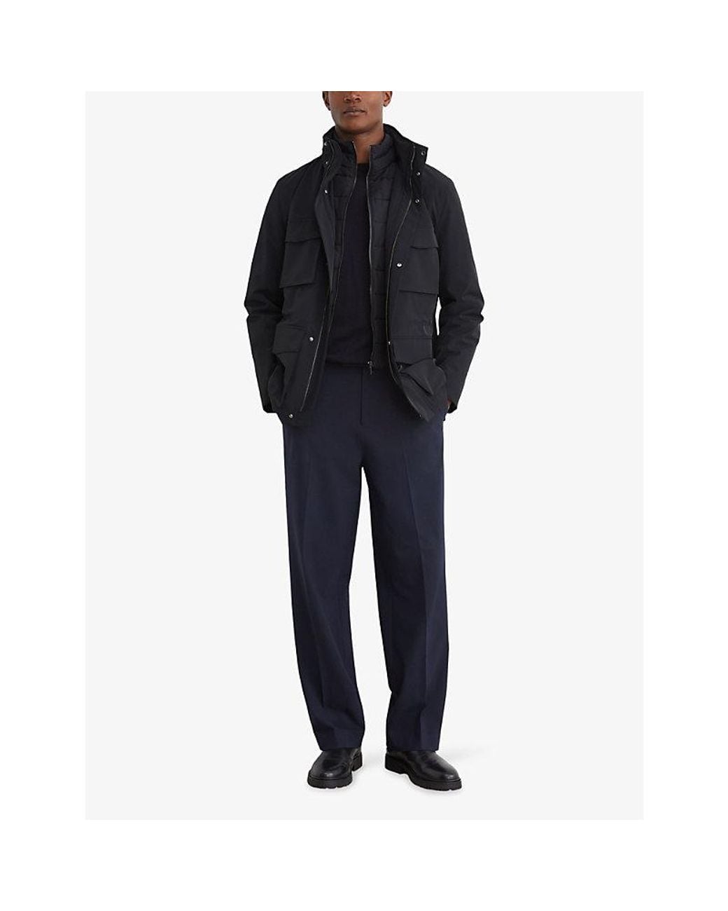 Reiss Blue Glick Gilet-Insert Woven Jacket for men