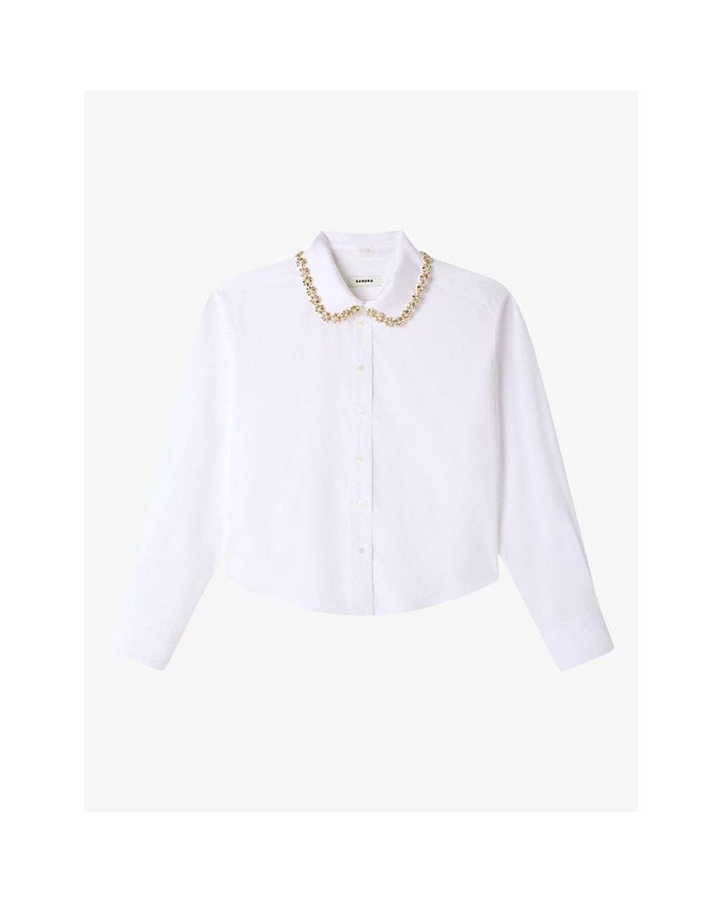 Sandro White Embellished-Collar Long-Sleeved Cotton Shirt