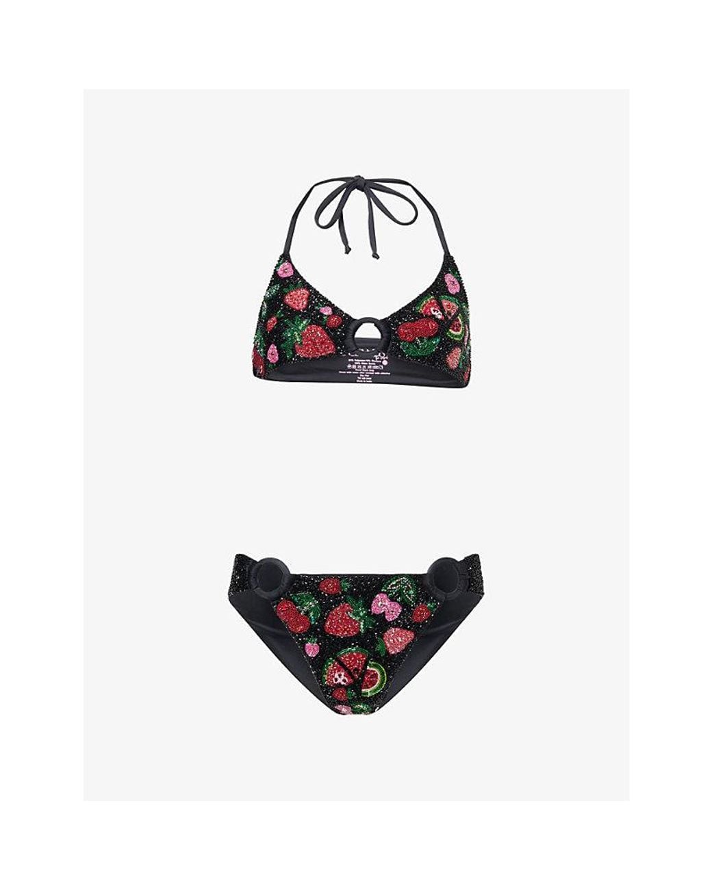 Oceanus Black Fruits Embellished Bikini