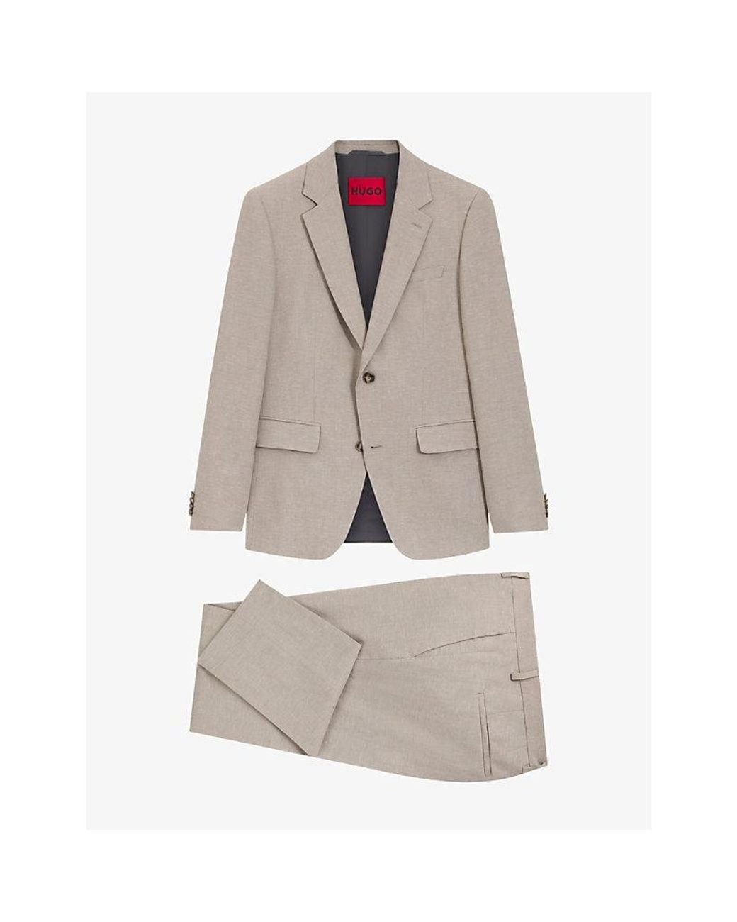 HUGO Gray Slim-Fit Single-Breasted Wool-Blend Suit for men