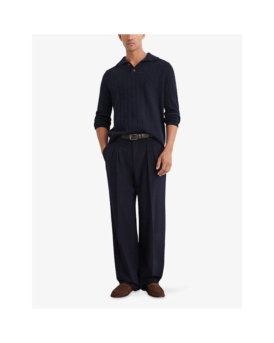 Reiss Blue Littleton Stitch-Detail Wool Jumper for men