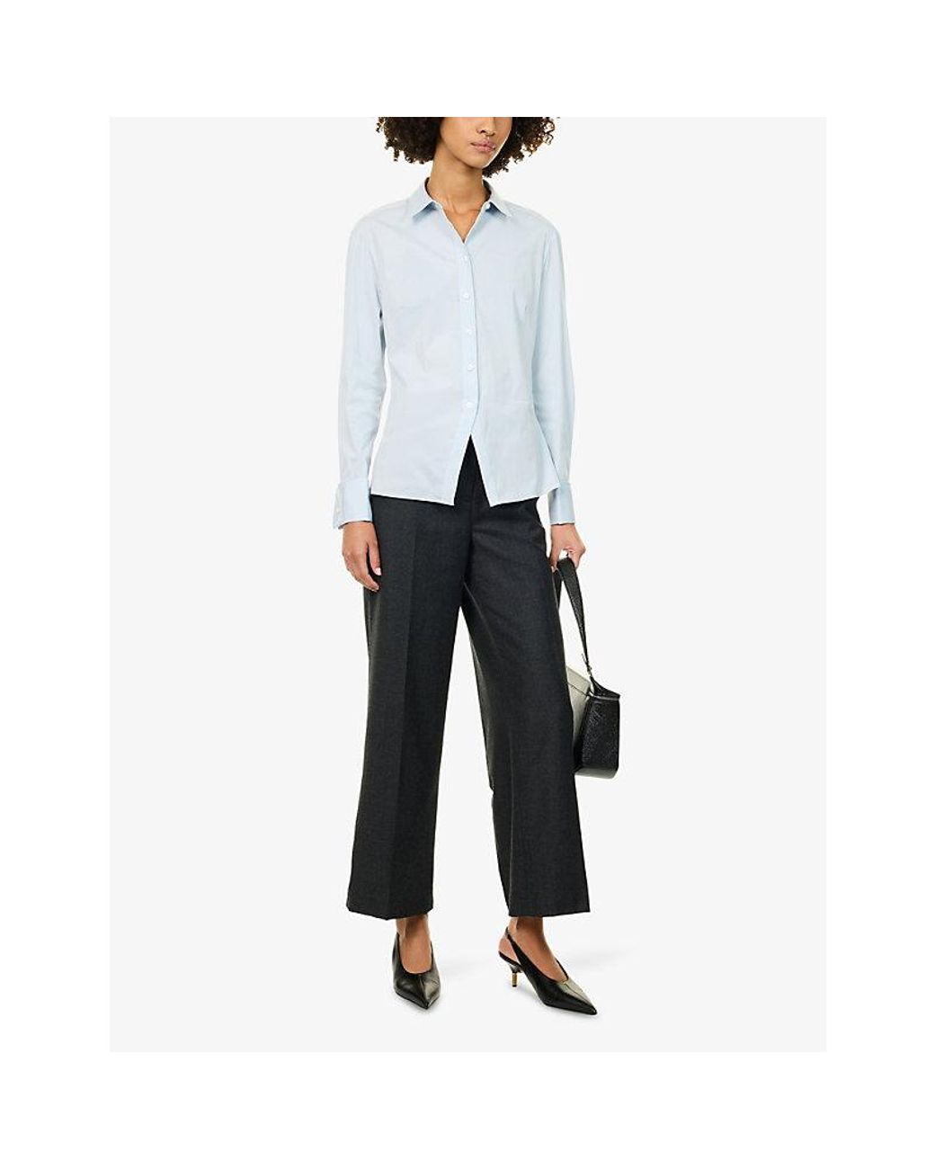 Theory Gray Tailored Wide-Leg Wool Trousers