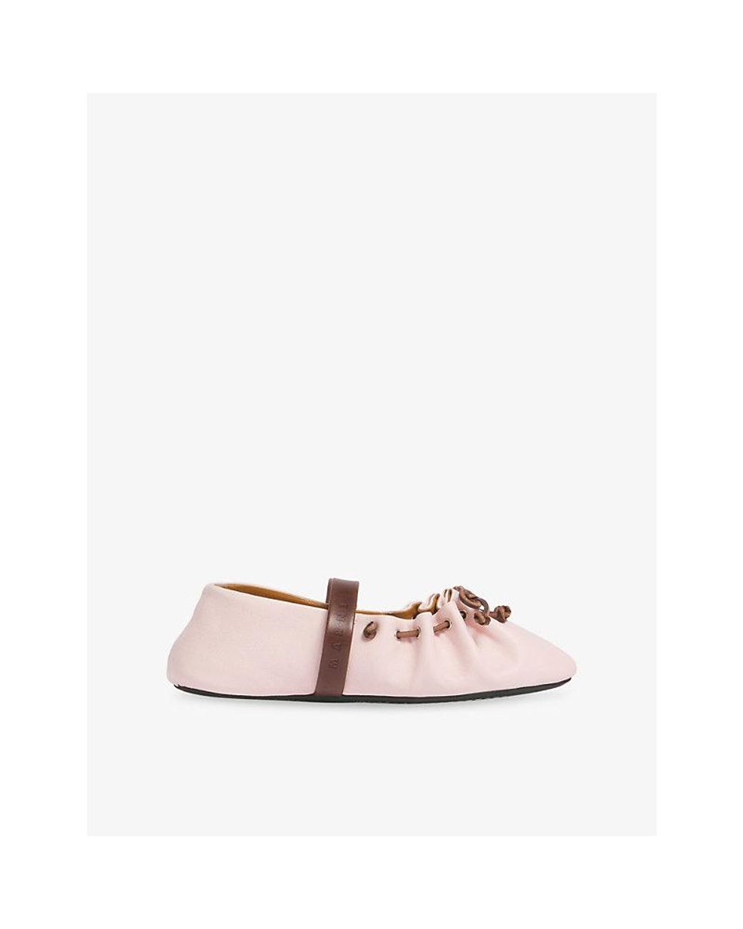 Marni Pink Branded Leather Ballet Flats