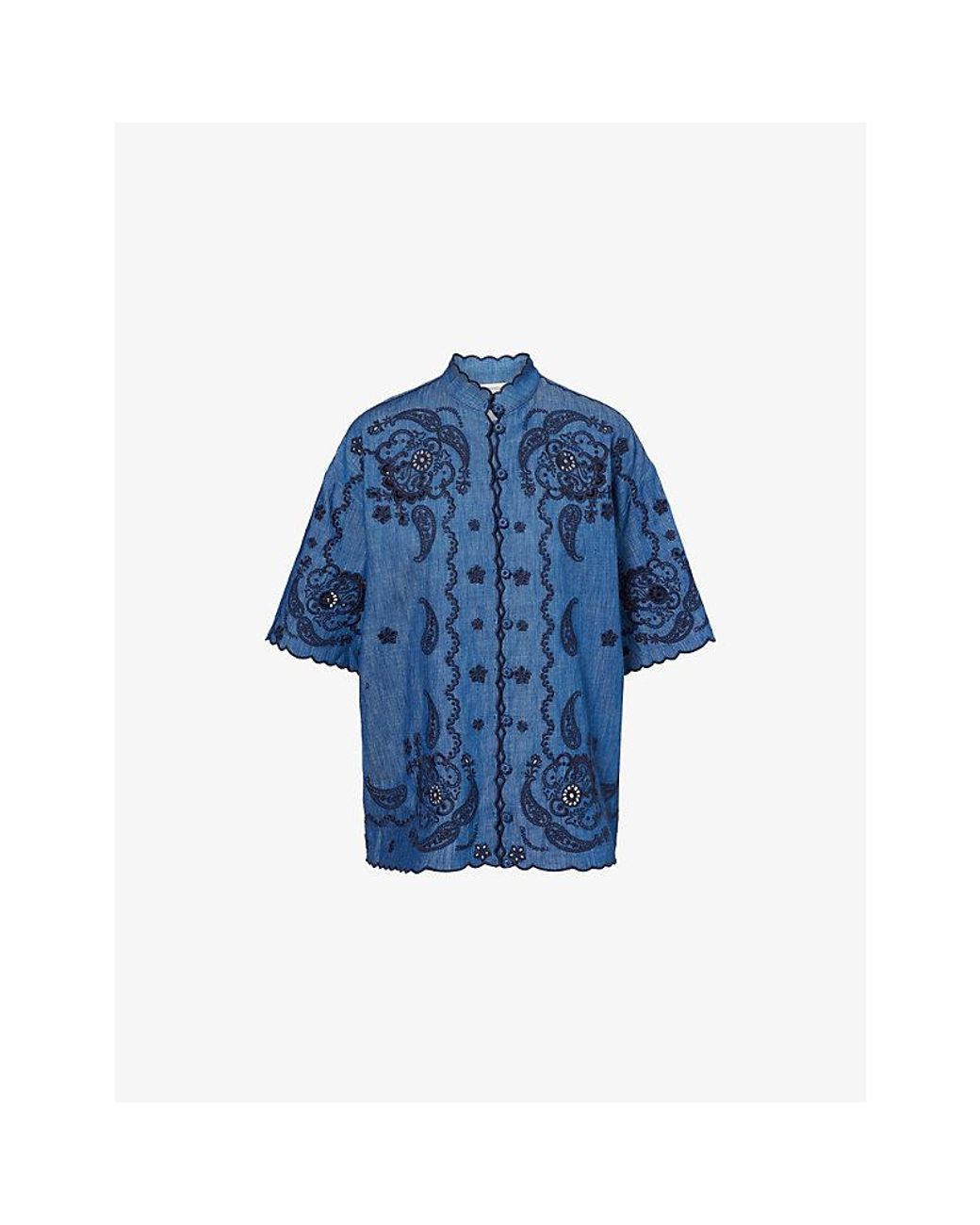 Zimmermann Blue Aster Embroidered Denim Shirt