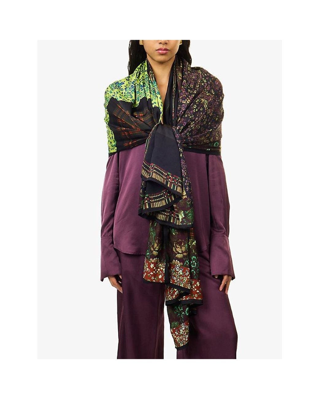 Dries Van Noten Purple Flara Floral-Print Woven Scarf