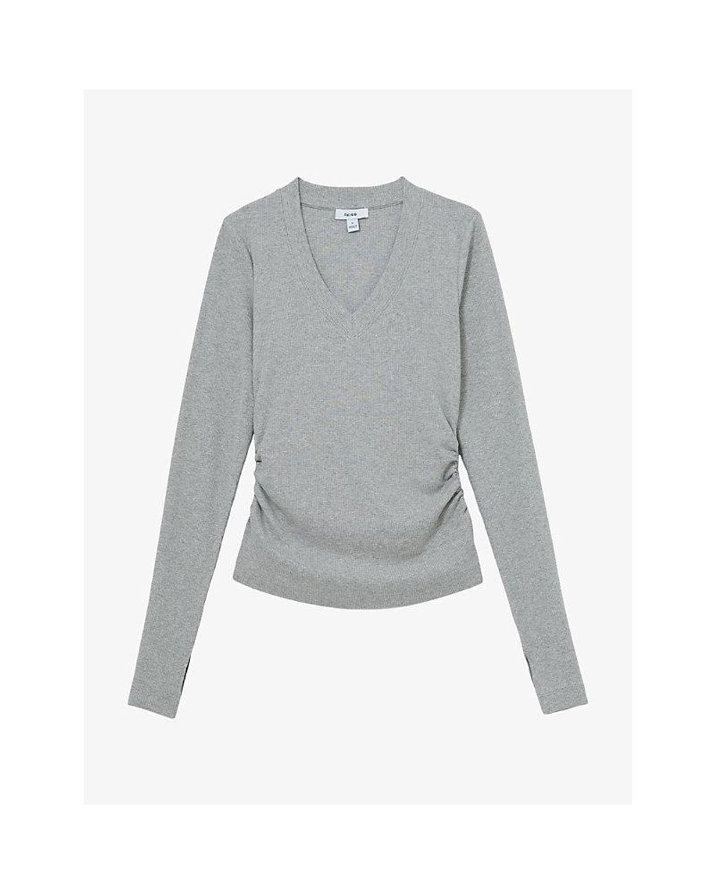 Reiss Gray Sandrine Ribbed Stretch-Cotton Top