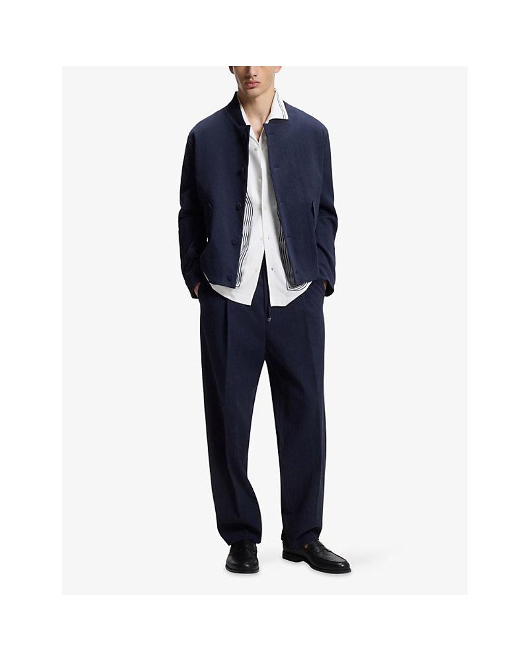 HUGO White Oversized Wave-Pattern Woven Shirt for men
