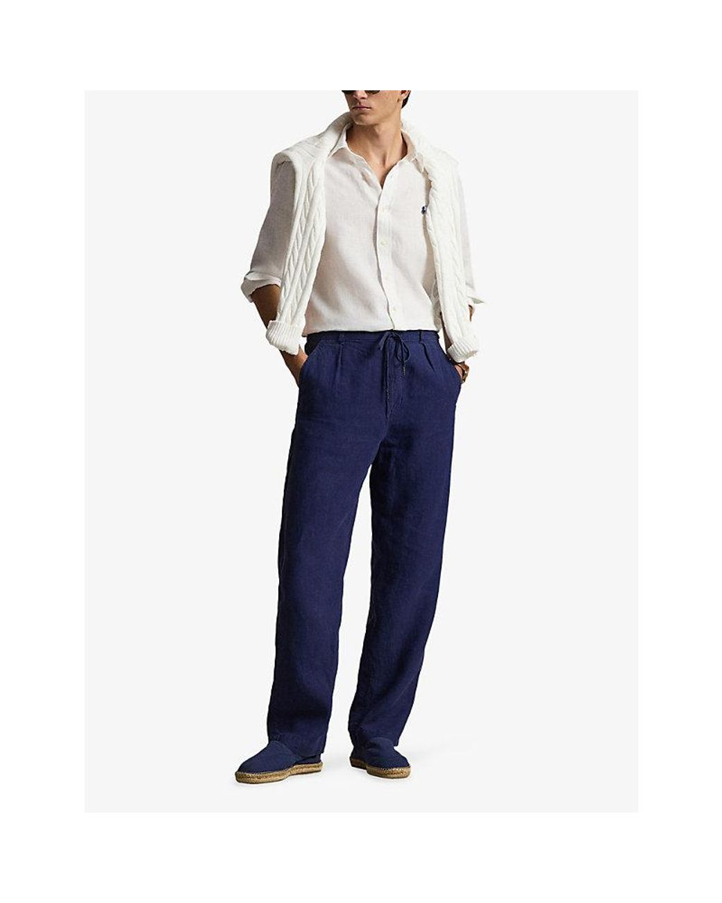Polo Ralph Lauren White Logo-Embroidered Custom-Fit Linen Shirt for men
