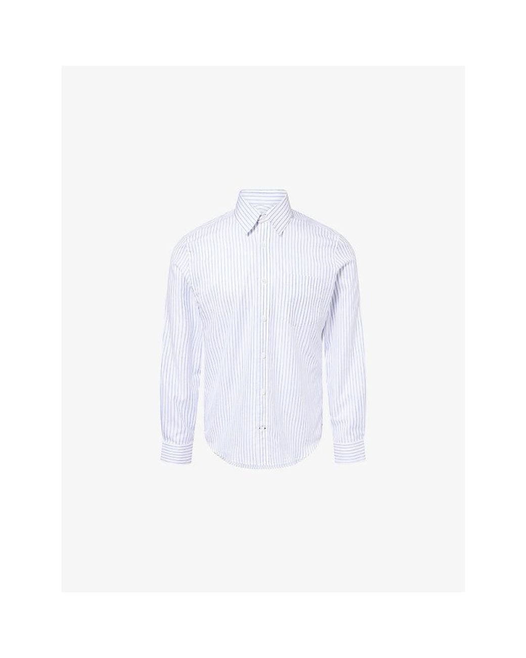 Dunhill White Striped Pointed-Collar Textured-Cotton Shirt for men