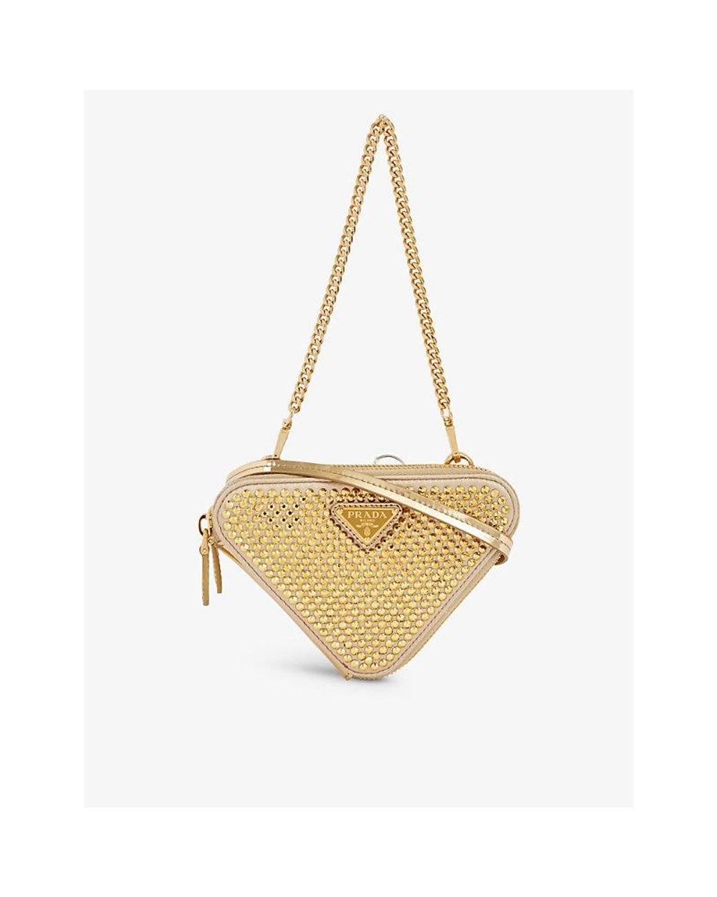 Prada Triangle Pouch Crystal Embellished Satin Gold