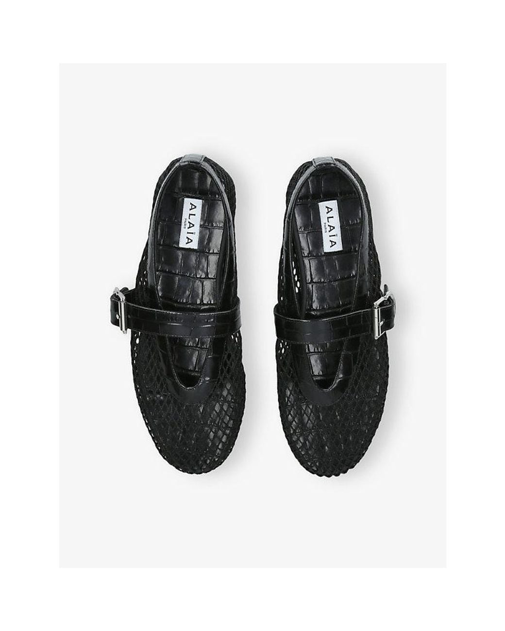 Alaïa Black La Ballerine Croc-Effect Mesh Ballet Flats