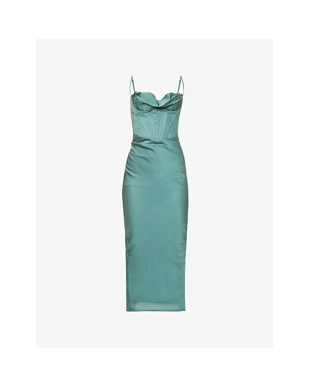 House Of Cb Green Charmaine Corset Satin Maxi Dress