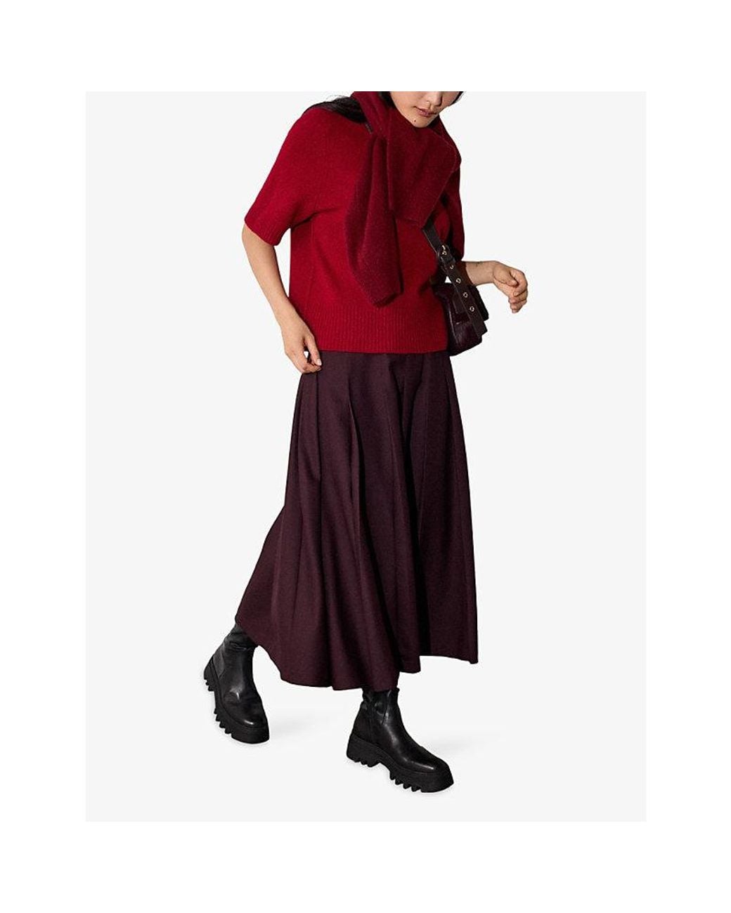 Whistles Red Round-Neck Short-Sleeve Wool T-Shirt