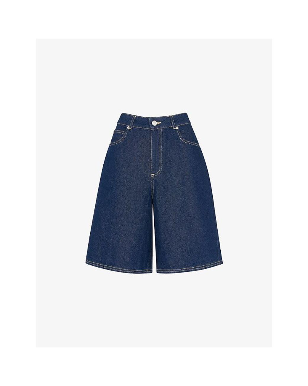 Whistles Blue Wide-Leg High-Rise Knee-Length Denim Shorts
