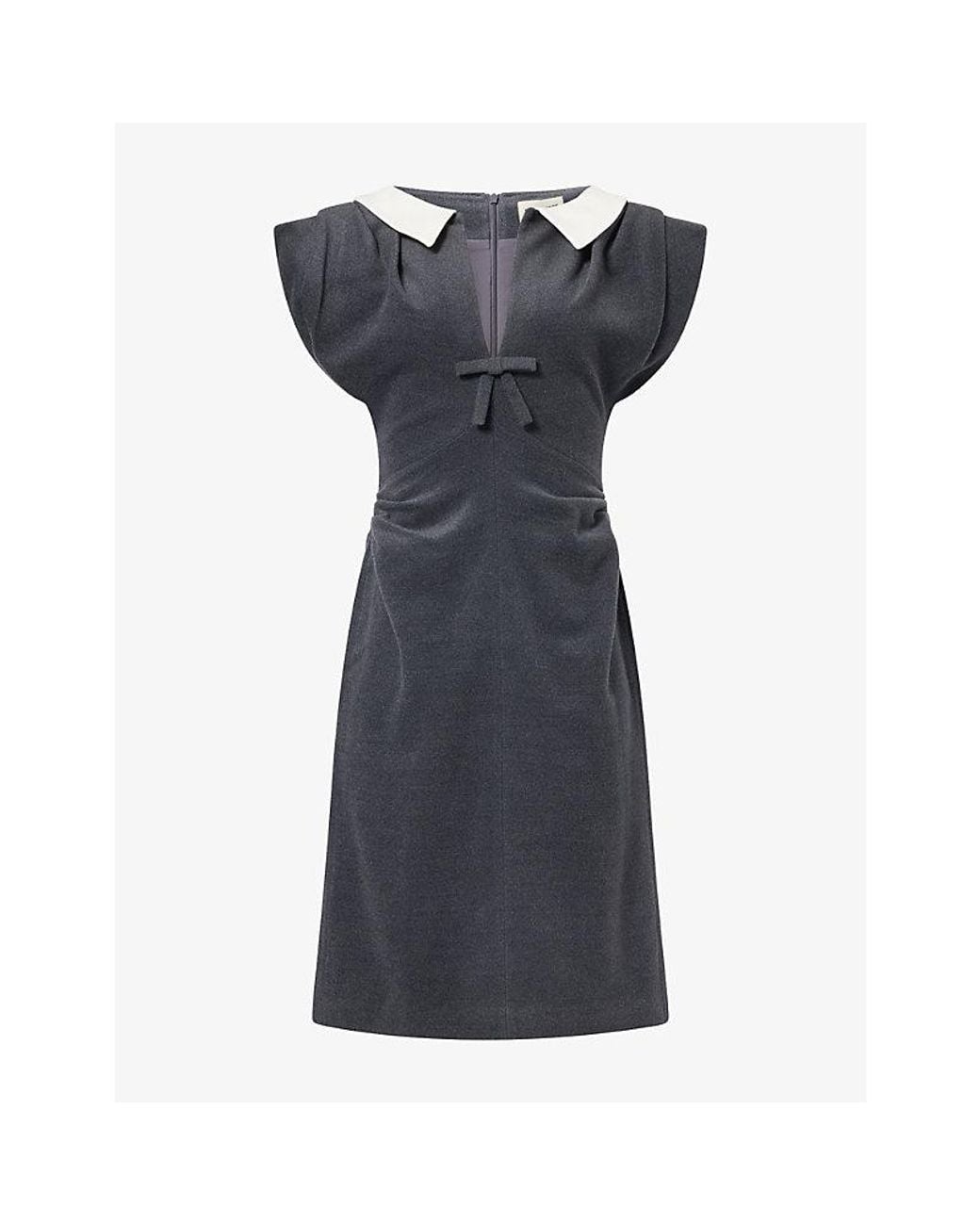ShuShu/Tong Blue V-Neck Structured Wool-Blend Midi Dress