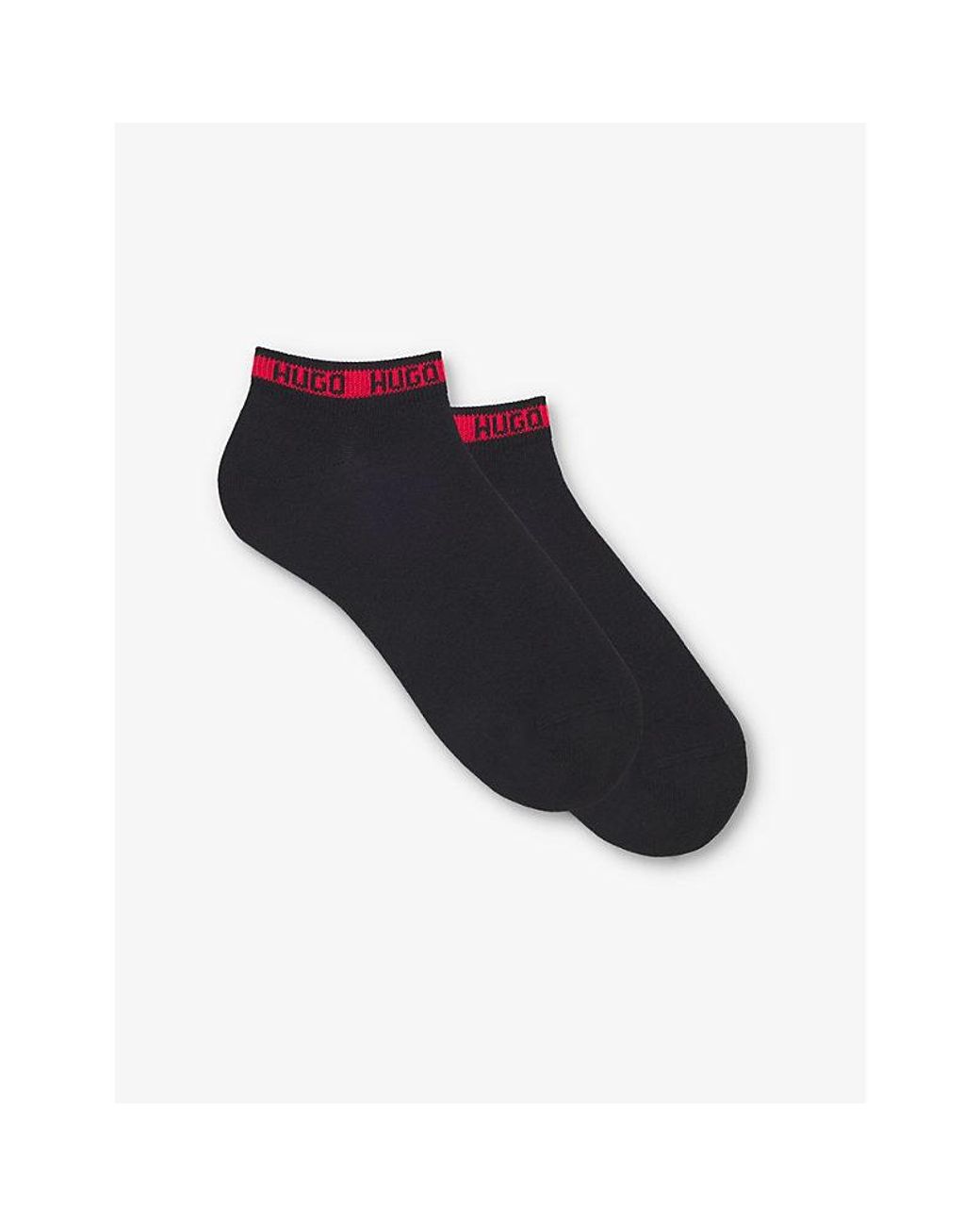 HUGO Red Logo-Trim Stretch-Cotton Ankle Socks for men