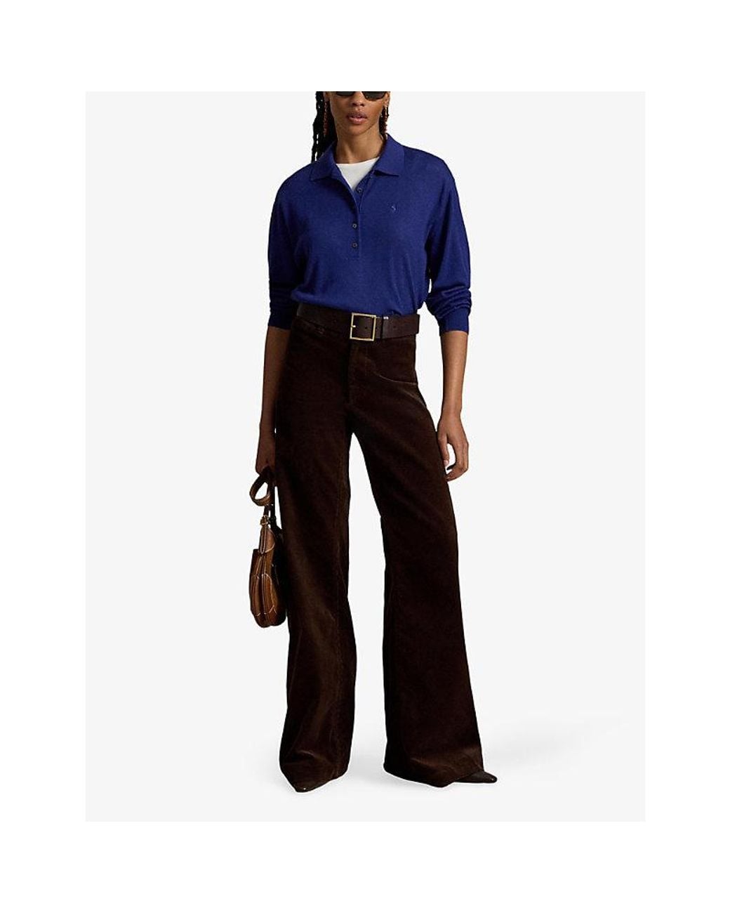 Polo Ralph Lauren Blue Logo-Embroidered Polo-Collar Wool Jumper