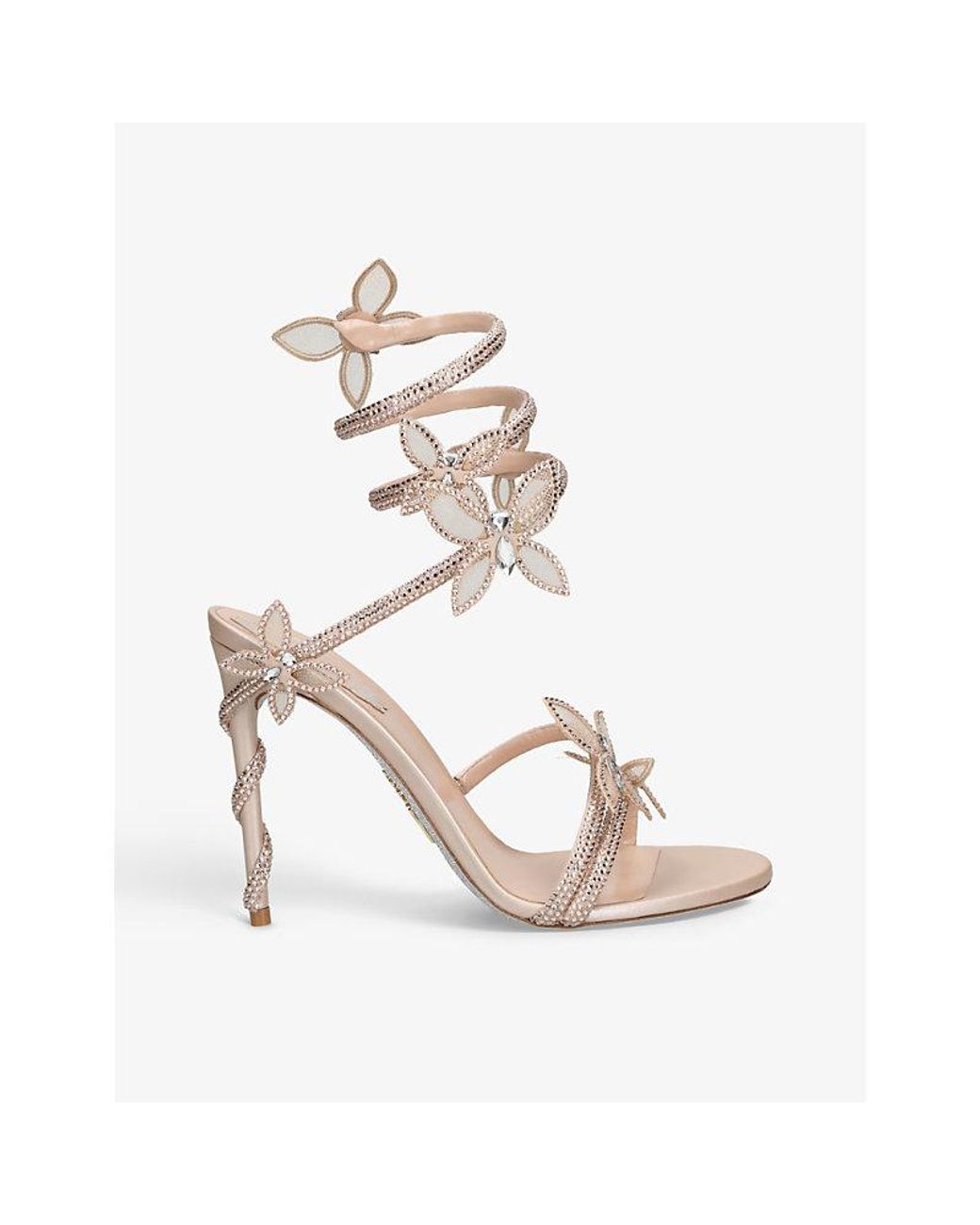 Rene Caovilla Metallic Margot Floral-Embellished Satin Heeled Sandals