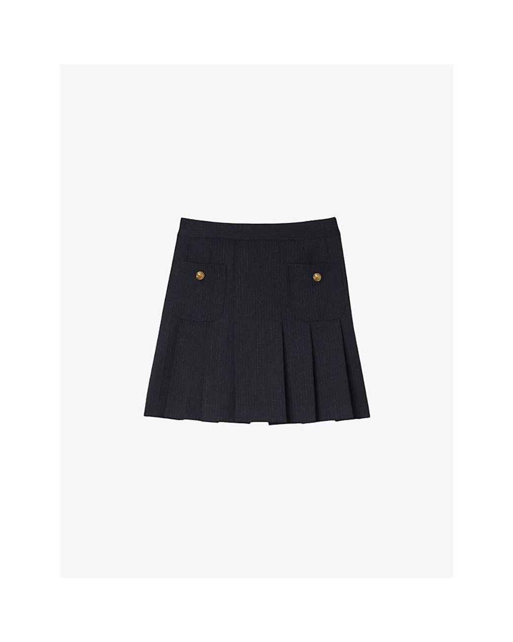 Sandro Black Striped Flared Stretch-Wool Mini Skirt