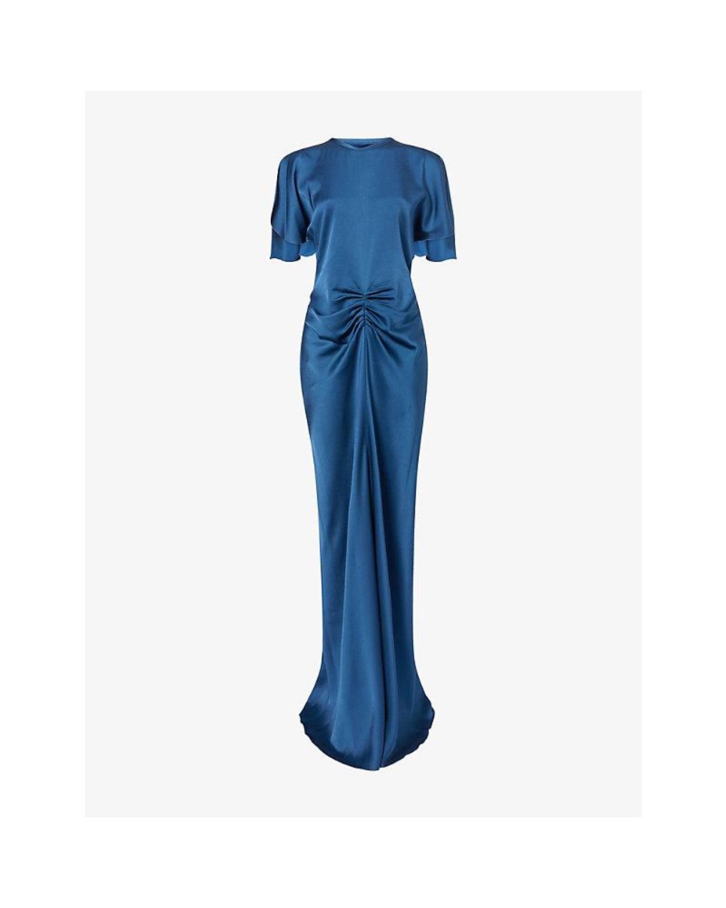 Victoria Beckham Blue Isabella Draped Satin Gown