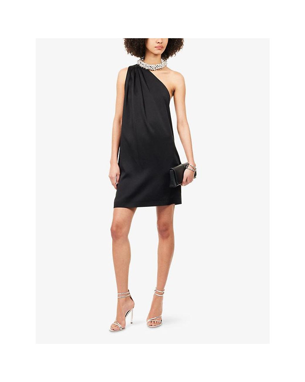 Stella McCartney Black Embellished Halterneck Asymmetric Satin Mini Dress