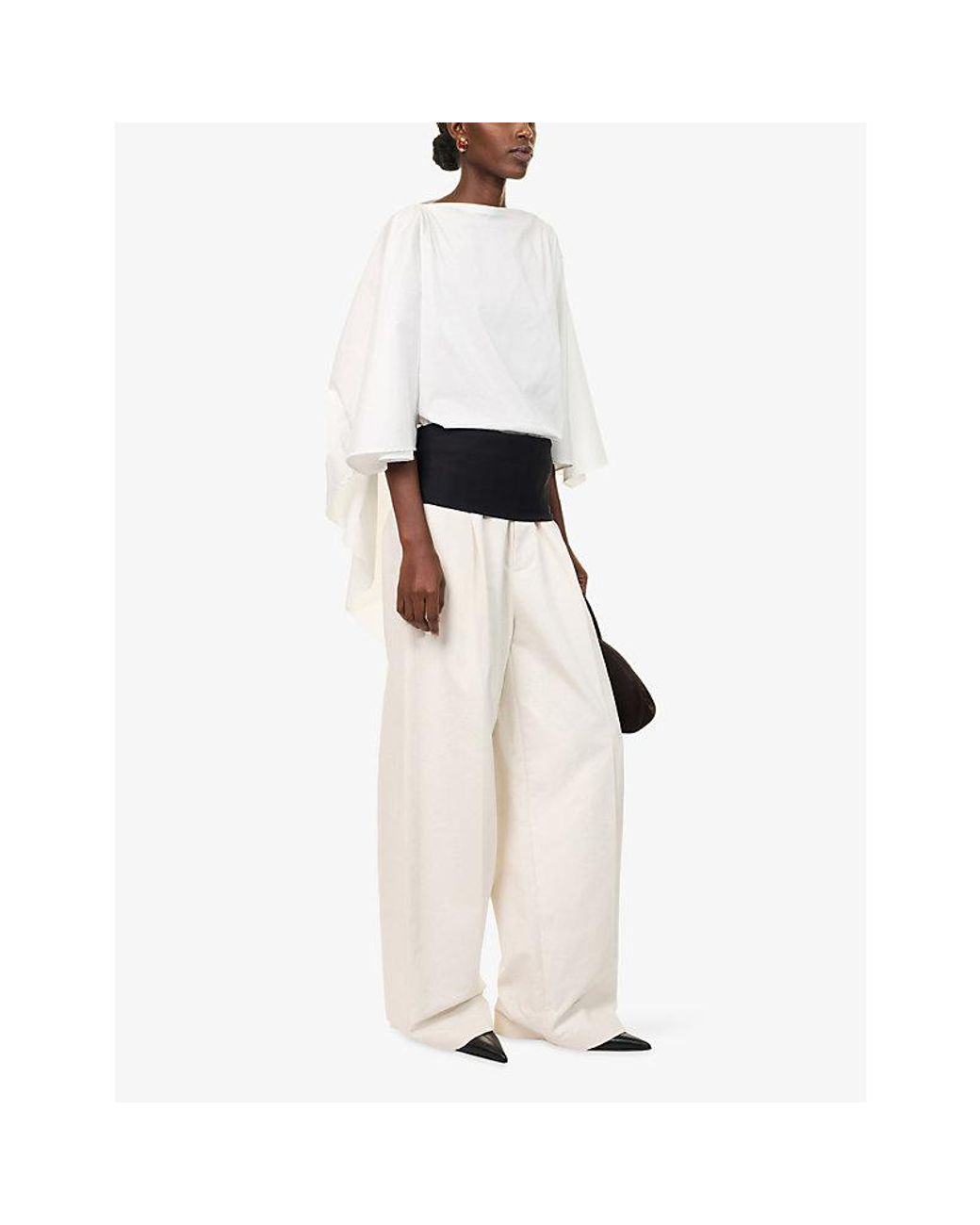 DARKPARK White Wendy Elastic Waist Wide-Leg Cotton Trousers