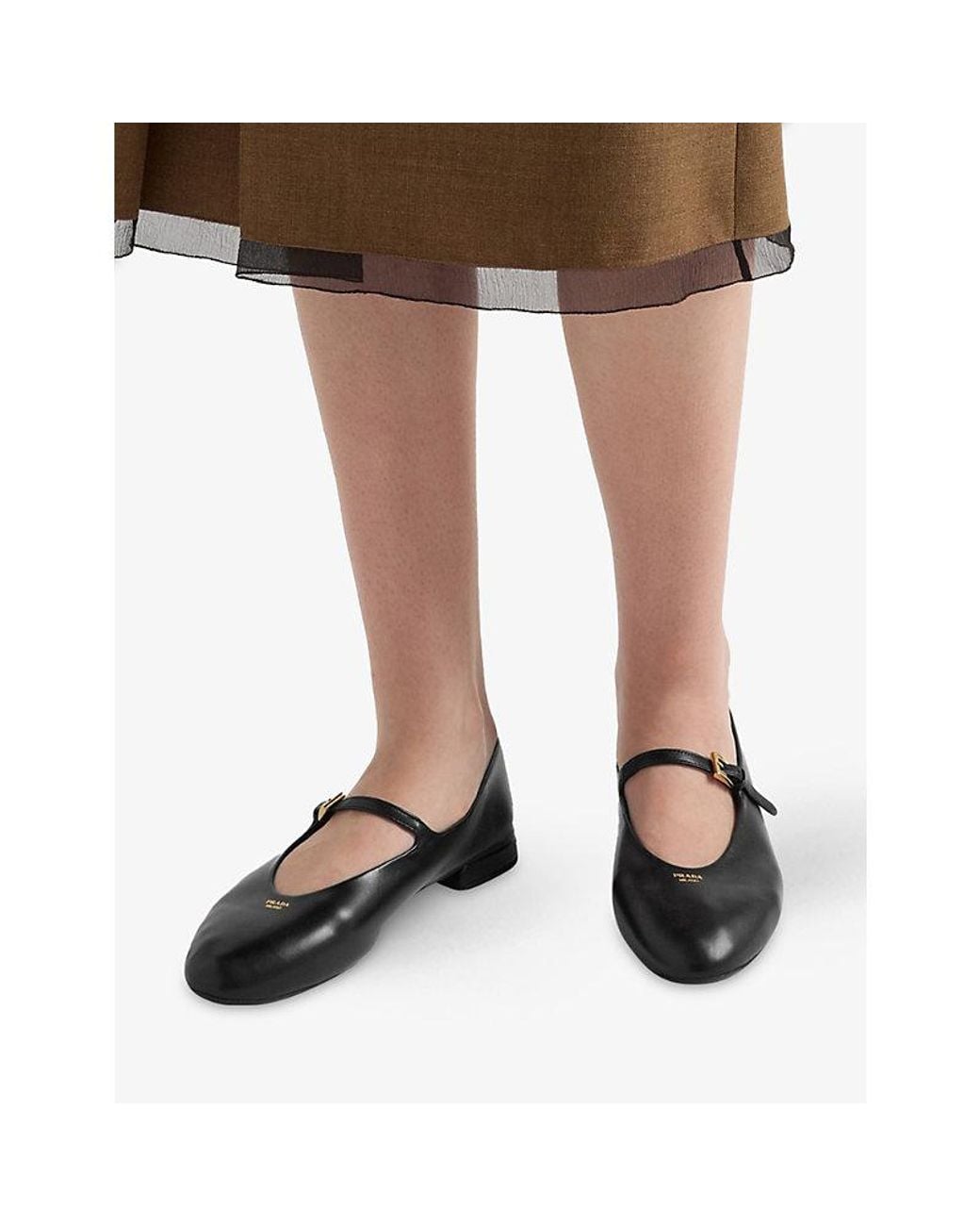 Prada Black Leather Mary Jane Ballet Flats