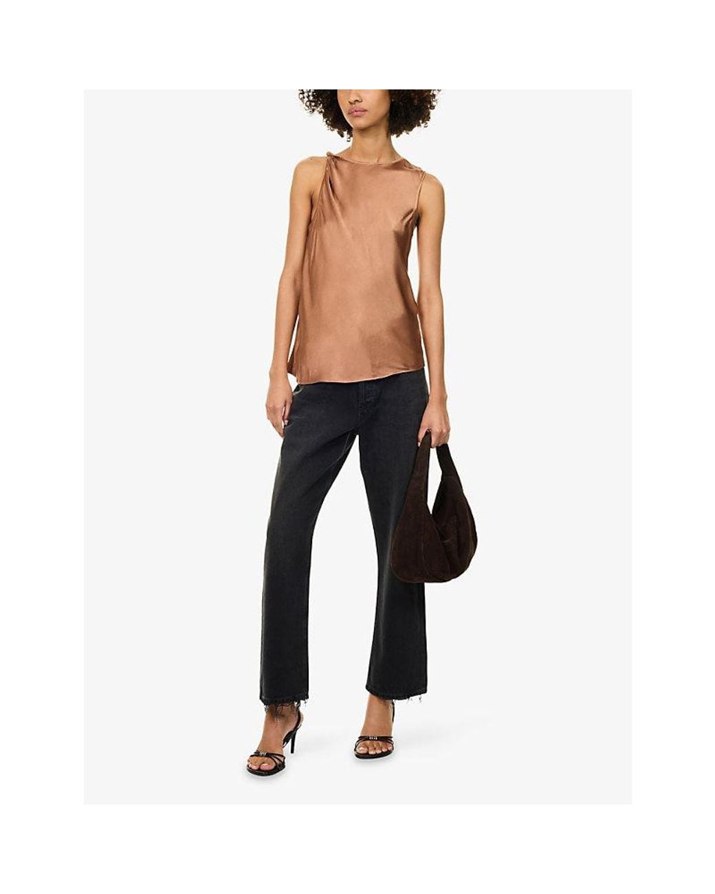 Rails Brown Robin Twist Shoulder Strap Satin Tank Top