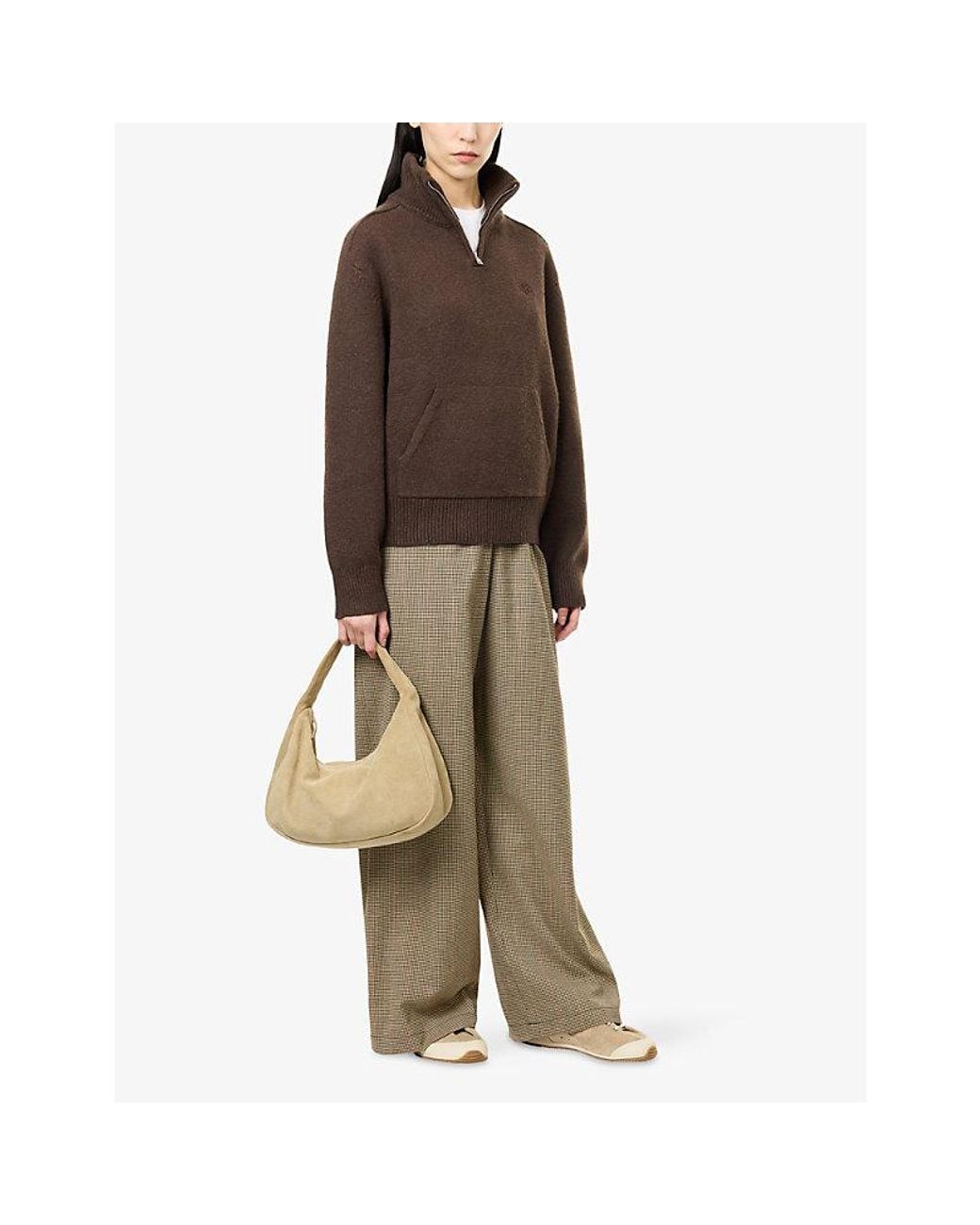 The Couture Club Brown Emblem Funnel-Neck Cotton-Blend Jumper